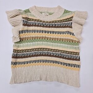 Elan Women's Striped Ruffle Sleeve Knit Sweater Top Size L‎